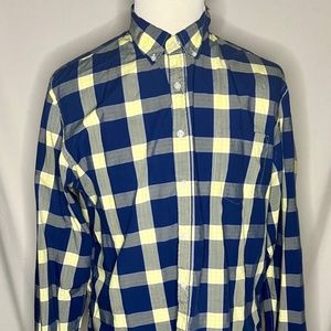 J CREW BUTTON UP SHIRT MENS EXTRA LARGE XL TALL LONG SLEEVE BLUE YELLOW PLAID